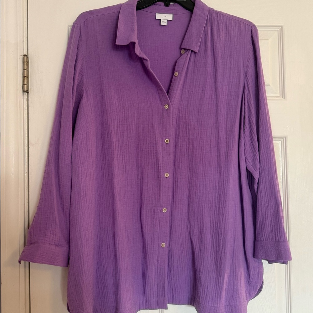 J.Jill Cotton Gauze Split Hem Button Up Tunic in Lilac (Aster)